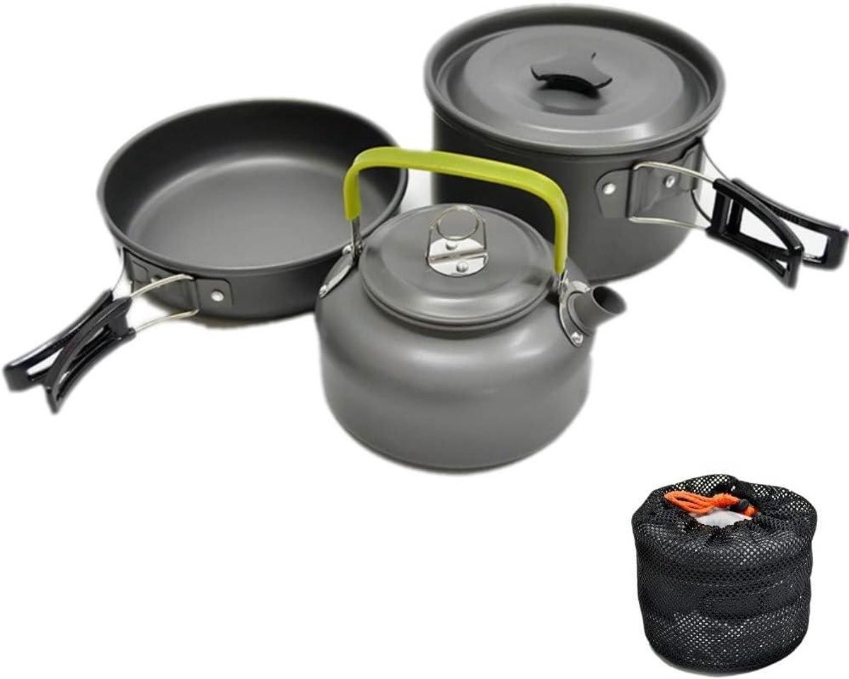 Allecta - Opvouwbare Camping Kookgereiset voor 2-3 Personen - Pannenset, Steelpan, Pan, Theepot - Geschikt voor Buitenactiviteiten zoals Picknicken, Kamperen en Wandelvakanties.