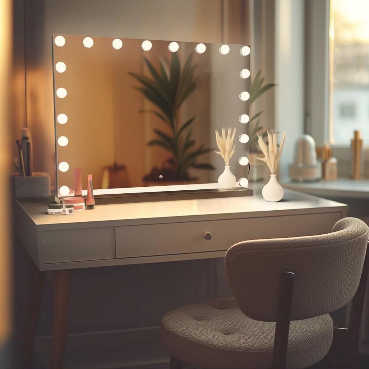 Hollywood Make-up Spiegel met Dimbare LED Lampen - 3 Lichtstanden - 80x60cm
