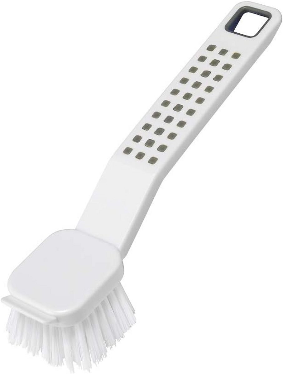 Premium Soft Grip Afwasborstel met Schraper in Wit en Grijs