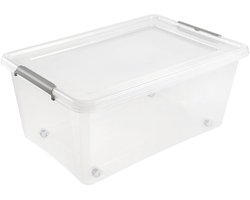 Opbergbox met wielen - transparant - 40L - 58 x 39 x 25 cm