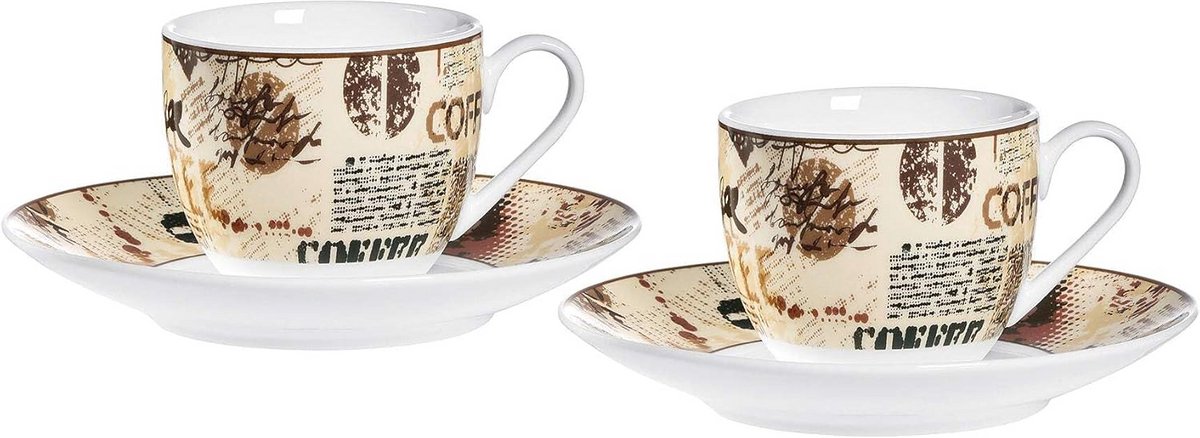 Espresso Kopjes & Schotels Set 4-Delig Porselein 90 ml Beige