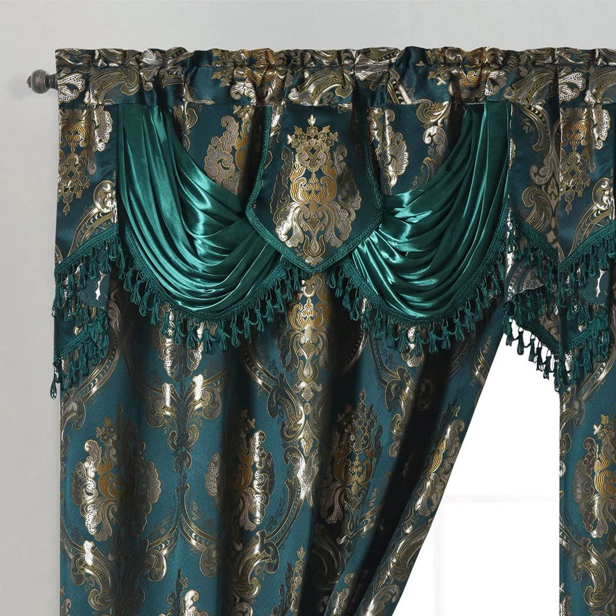 Unyqoos Elegante jacquard raamgordijnen met volant voor een luxueuze uitstraling Jachtgroen