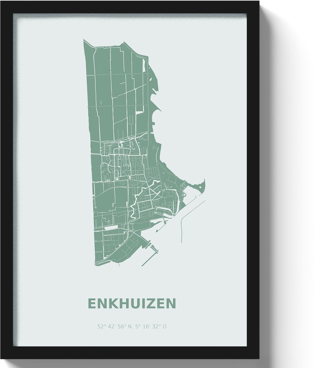 Poster Enkhuizen A2 - 42 x 59,4 cm - Groen Inclusief lijst (Zwart MDF)