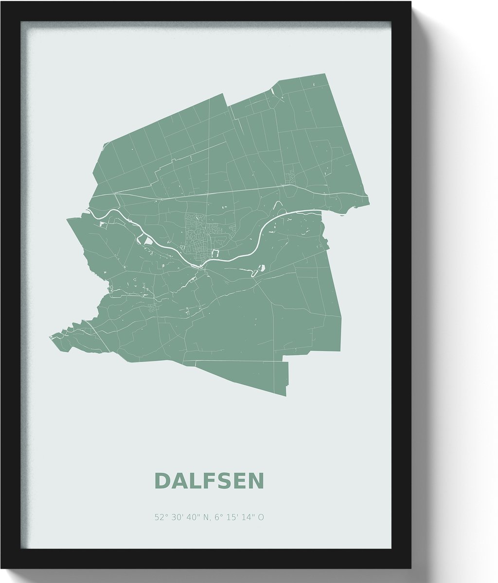 Poster Dalfsen A2 - 42 x 59,4 cm - Groen Inclusief lijst (Zwart MDF)