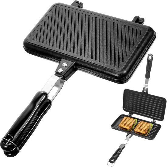 Tosti ijzer - Sandwichrooster - Van Aluminium & Anti-aanbak - Voor Fornuis & Kampvuur - Met Geïsoleerd Handvat - Voor Ontbijt & Camping