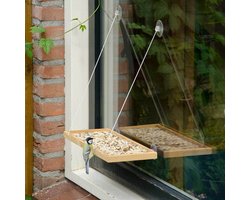 CJ Wildlife Voedertafel voor Vogels - BirdSwing Vide XL - Voederplaats Raam met Zuignappen - Hangende Voederplank - Voederplek voor Tuinvogels - Bruin