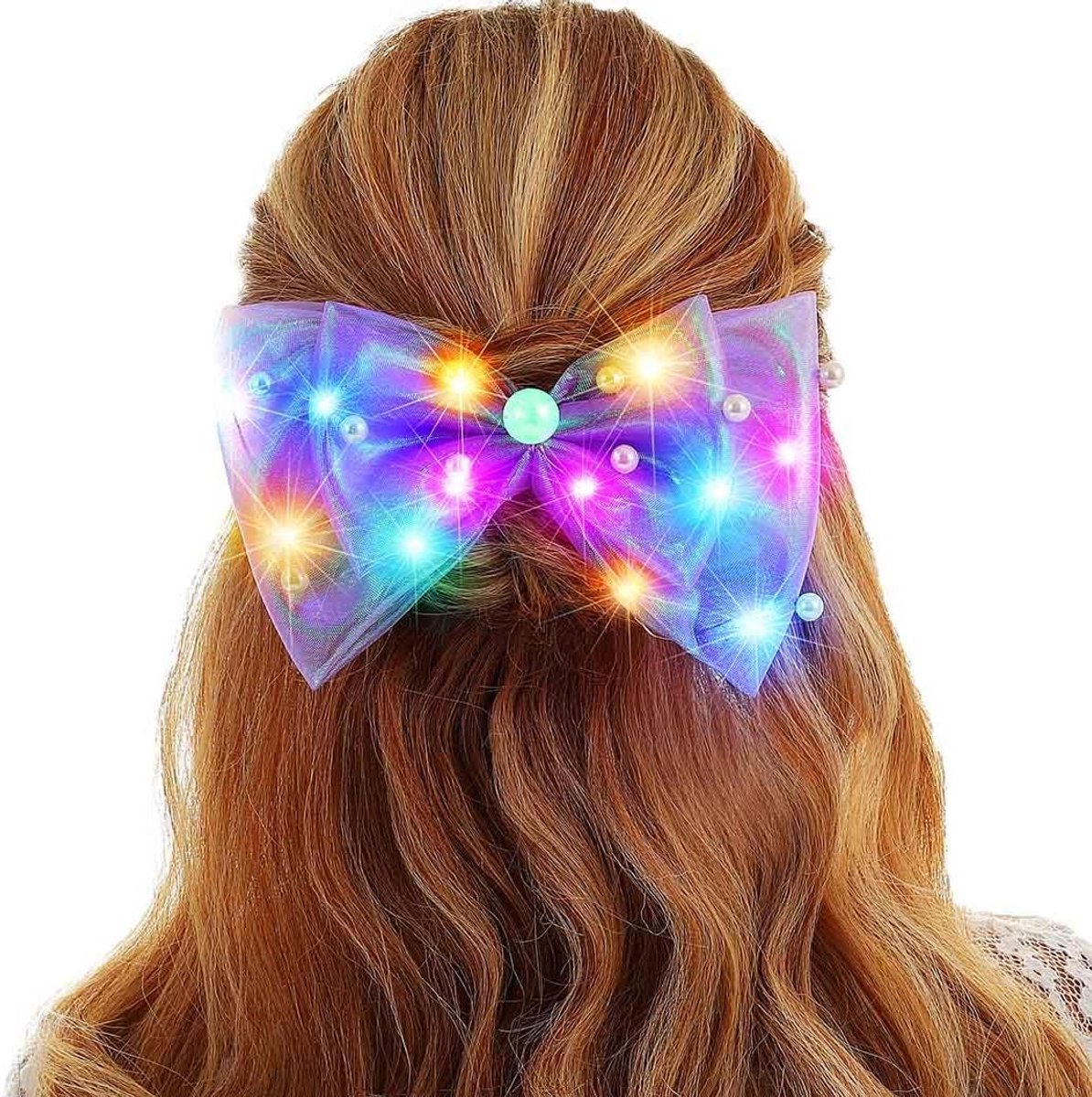 LED Licht Oplichtende Haarspeld met strik en parels