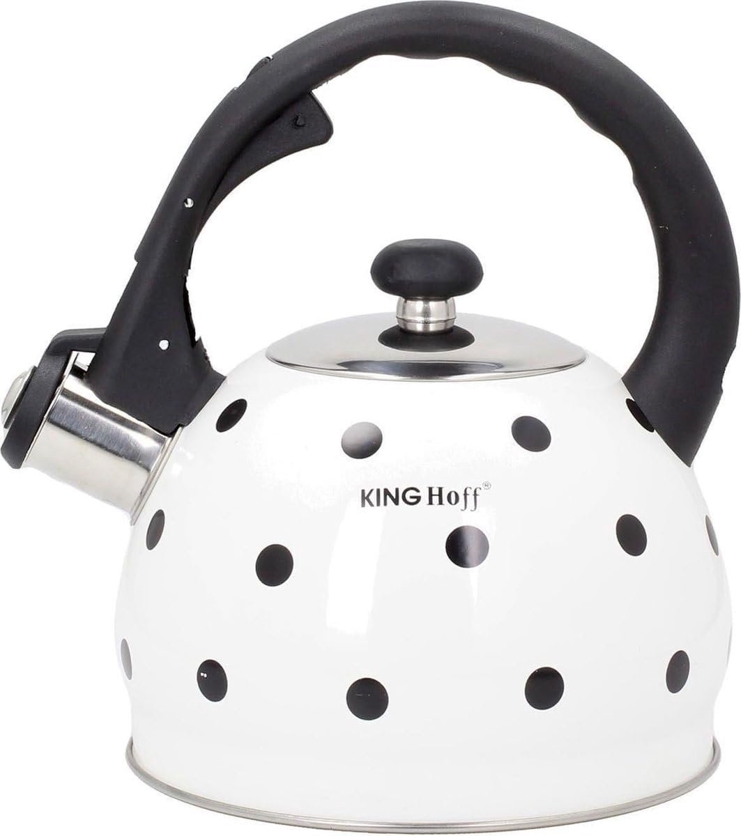 Fluitketel 2 liter - Wit emaille met polka stippen