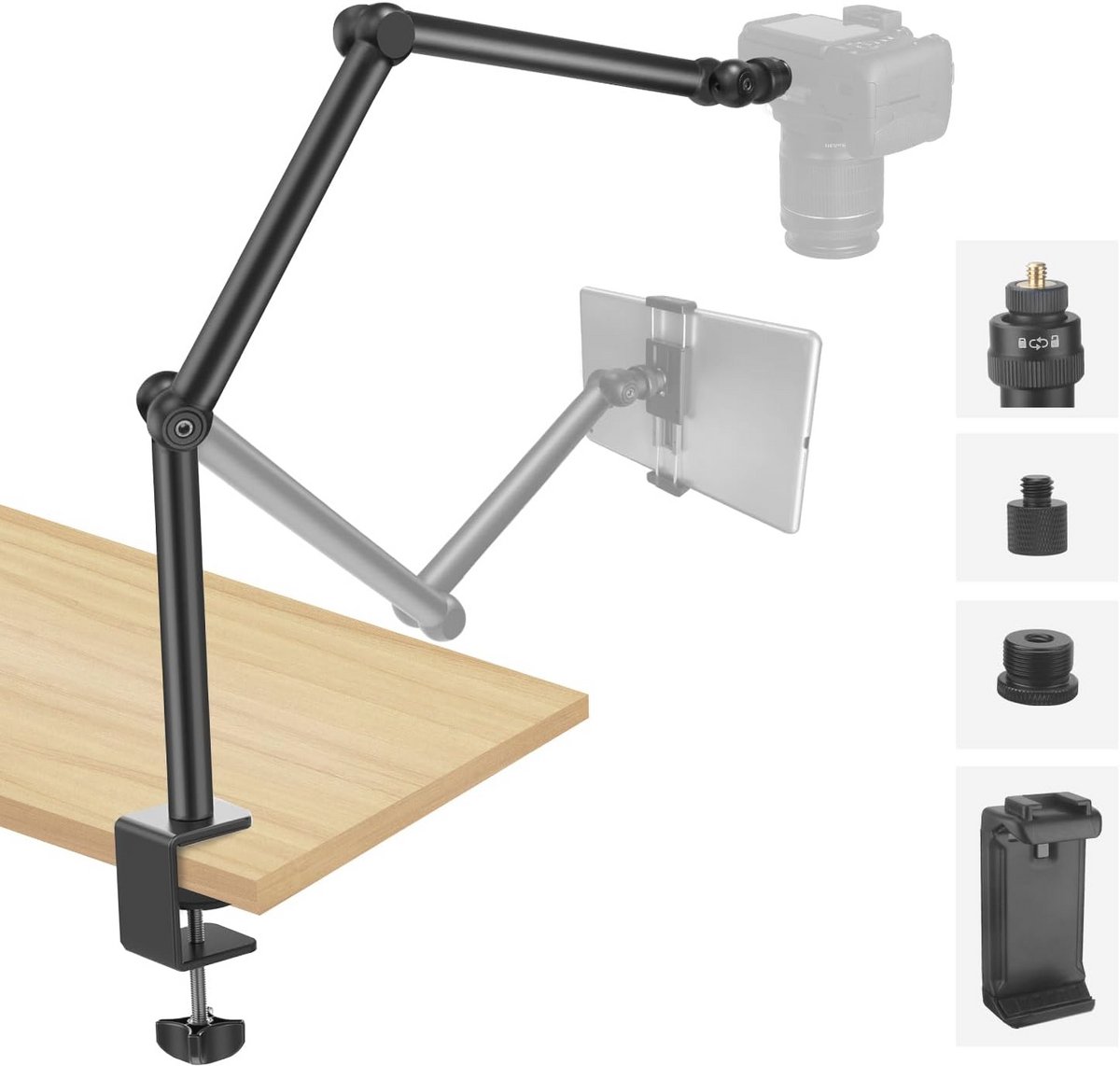 Tafelstatief voor Camera en Mobiele Telefoon met Flexibele Arm en Klem