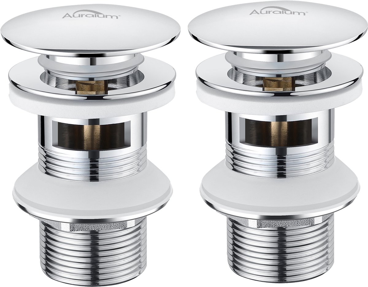 Auralum Max Afvoerplug Wastafel - 2 stuks - Universele Afvoerset - Pop–up - met Overloop - Messing afvoerventiel - Ø 66mm - Afvoerstop - voor Wastafel - Chroom