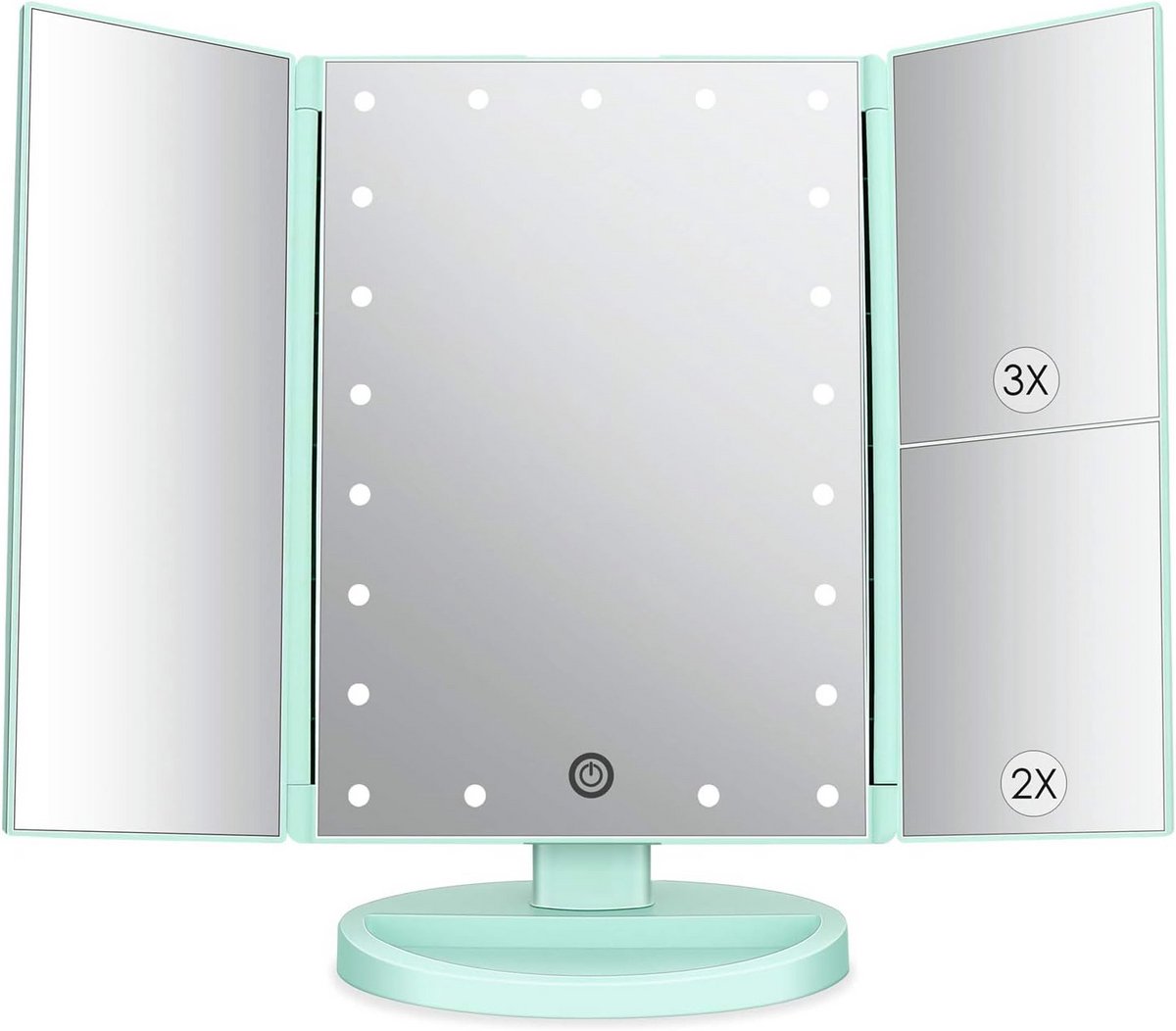 Verlichte Tri-Fold Make-up Spiegel met LED Verlichting, Touchscreen en Vergroting