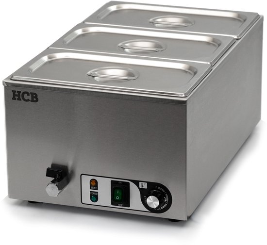 HCB® - Professionele Horeca Bain marie - 3 x 1/3 GN - 230V - RVS / INOX - Buffetwarmer Elektrisch - 60x35.5x26 cm (DxBxH) - 9 kg - 8678 — afbeelding 2