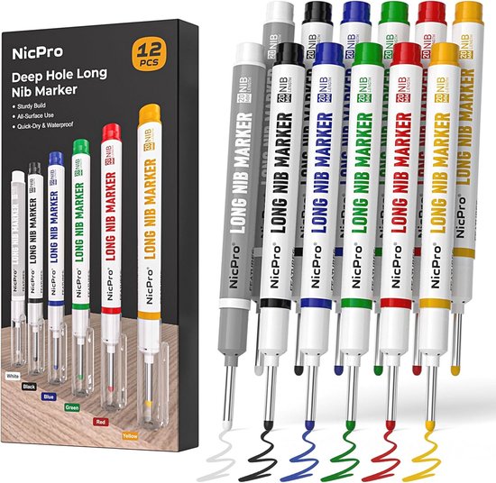 JZK 4x Waterdichte Permanente Lange Tip Marker Pennen, Diep Gat, Fijne Penpunt, Bouw Markering Pennen, Timmerman Pen