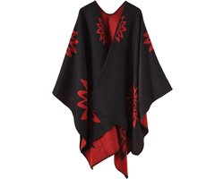 Dames bedrukte poncho cape oversized sjaal open voorkant vest deken warme winter