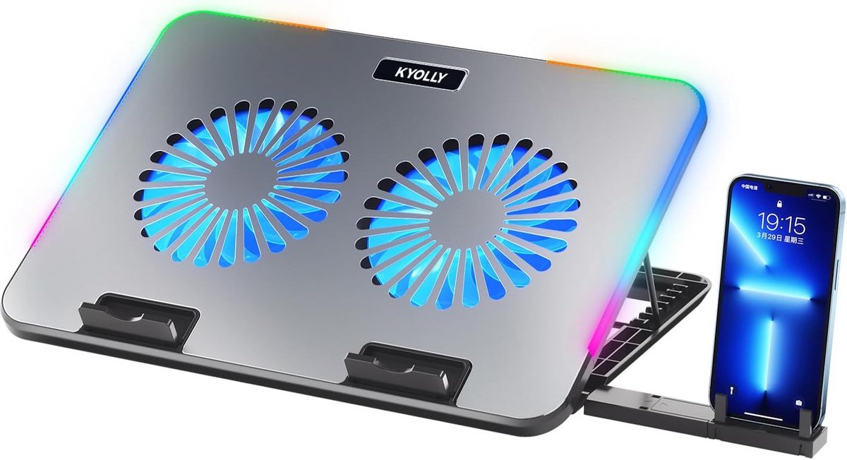 Gaming Laptop Koeler met RGB Verlichting en Instelbare Hoogte
