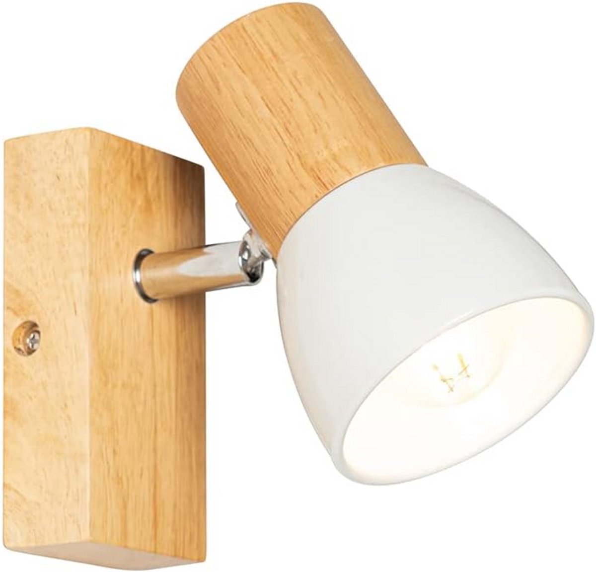 Rustieke Houten Wandlamp met Verstelbare Witte Spot voor Woonkamer en Slaapkamer - E14 Fitting