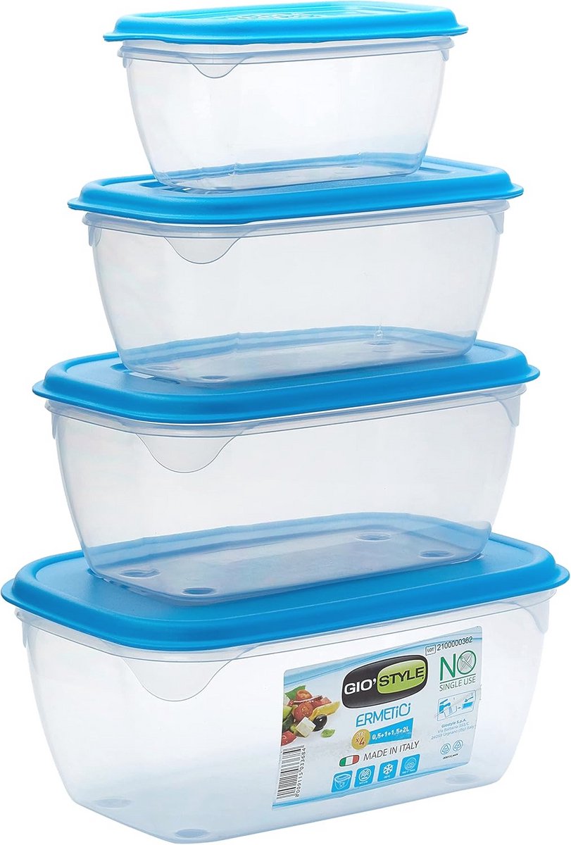 Set van 4 rechthoekige containers blauw