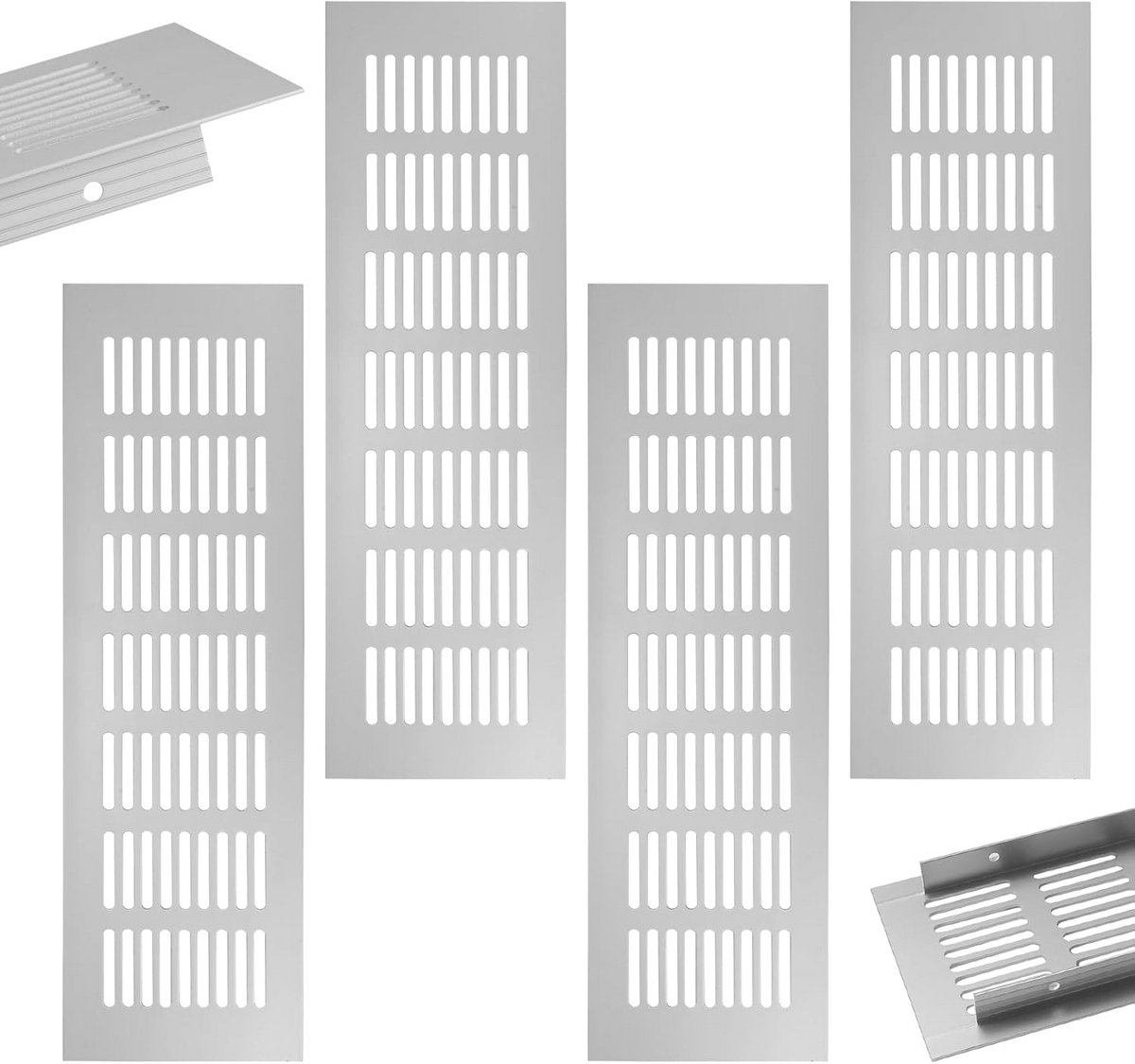 Ventilatieroosters 300 x 80 mm - Set van 4 Aluminium Roosters voor Schoenkast