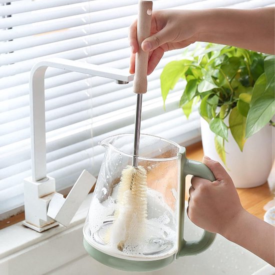 Allecto Plus - Lange houten flessenborstel voor afwassen en schoonmaken met handvat — afbeelding 2