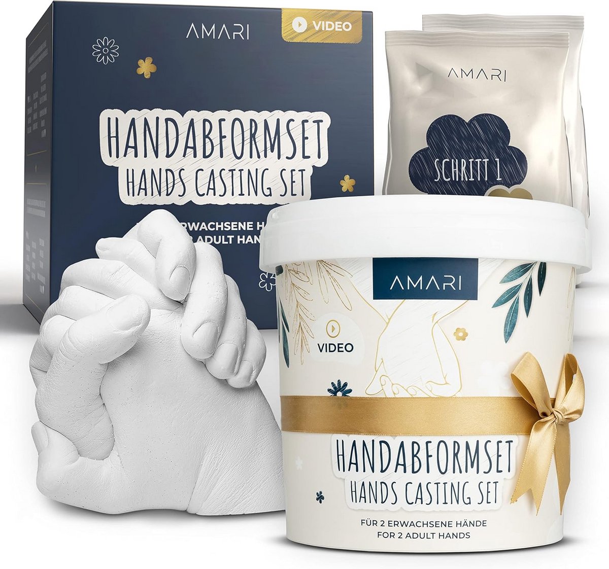 Gipsafdrukset Handen voor Stelletjes en Familie – 3D Handgietset met Florale Accent