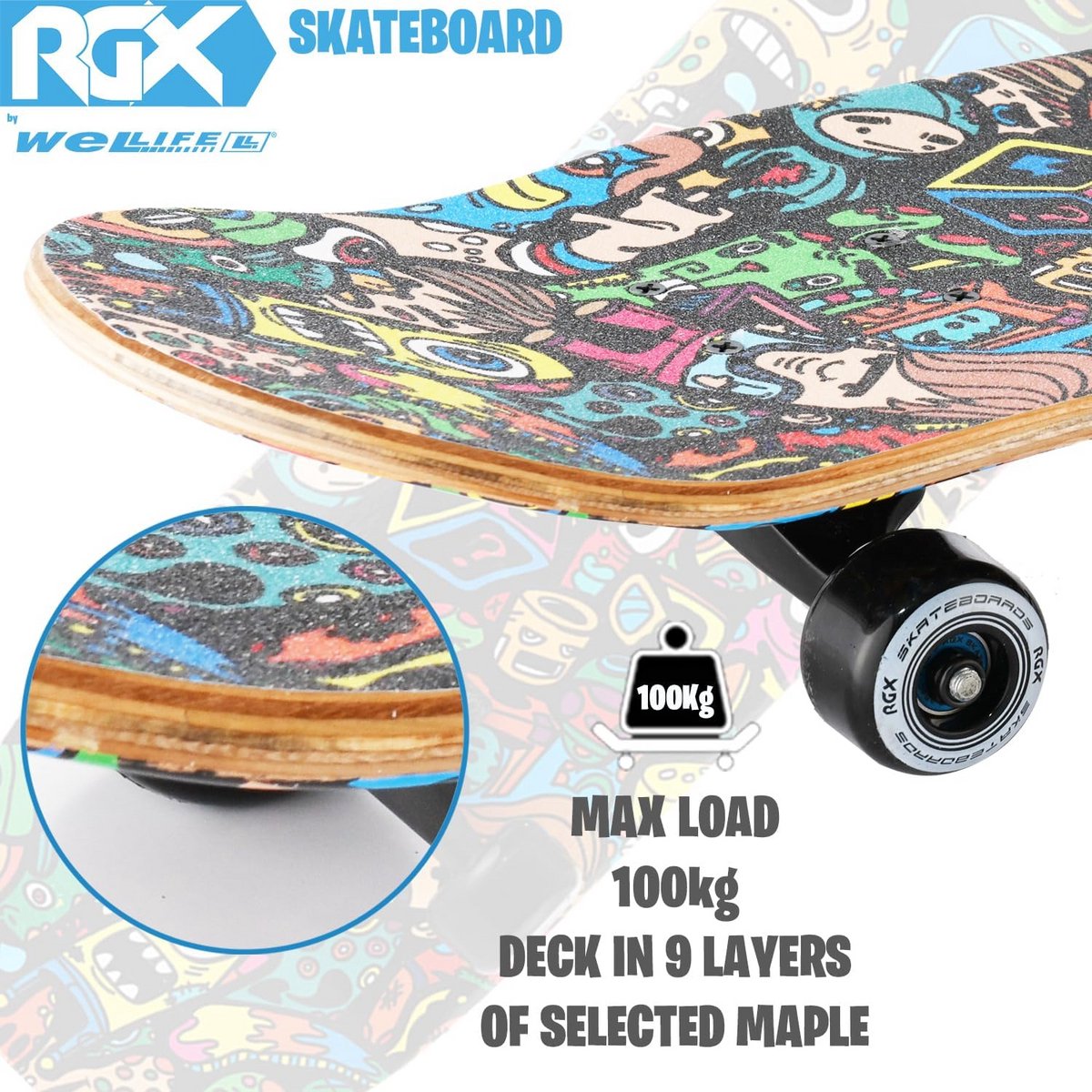 Compleet Skateboard voor Beginners, Kinderen, Tieners en Volwassenen | Houten Dubbele Kick Concave Deck