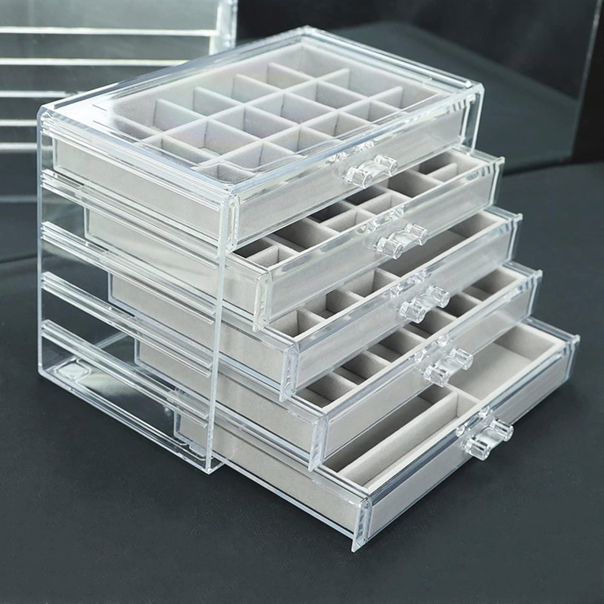 Transparante 5-laags sieraden lade organizer box met afneembare verdelers - Ideaal voor thuis en op reis