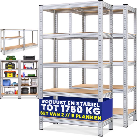 Rack de stockage en métal jusqu'à 875 kg, 180x90x40cm, lot de 2