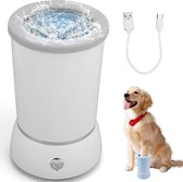 Slimme pootreiniger voor huisdieren, oplaadbaar via USB, reinigt automatisch de poten van katten en honden, wit, gemakkelijk schoon te maken.