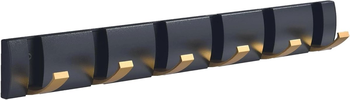 Moderne Kapstok met 6 Opvouwbare Haken - Zwart Goud Wandrek voor Jassen, Hoeden en Sleutel