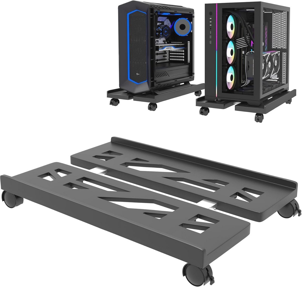 Verstelbare Computer Stand met Vergrendelbare Wielen - Zwart