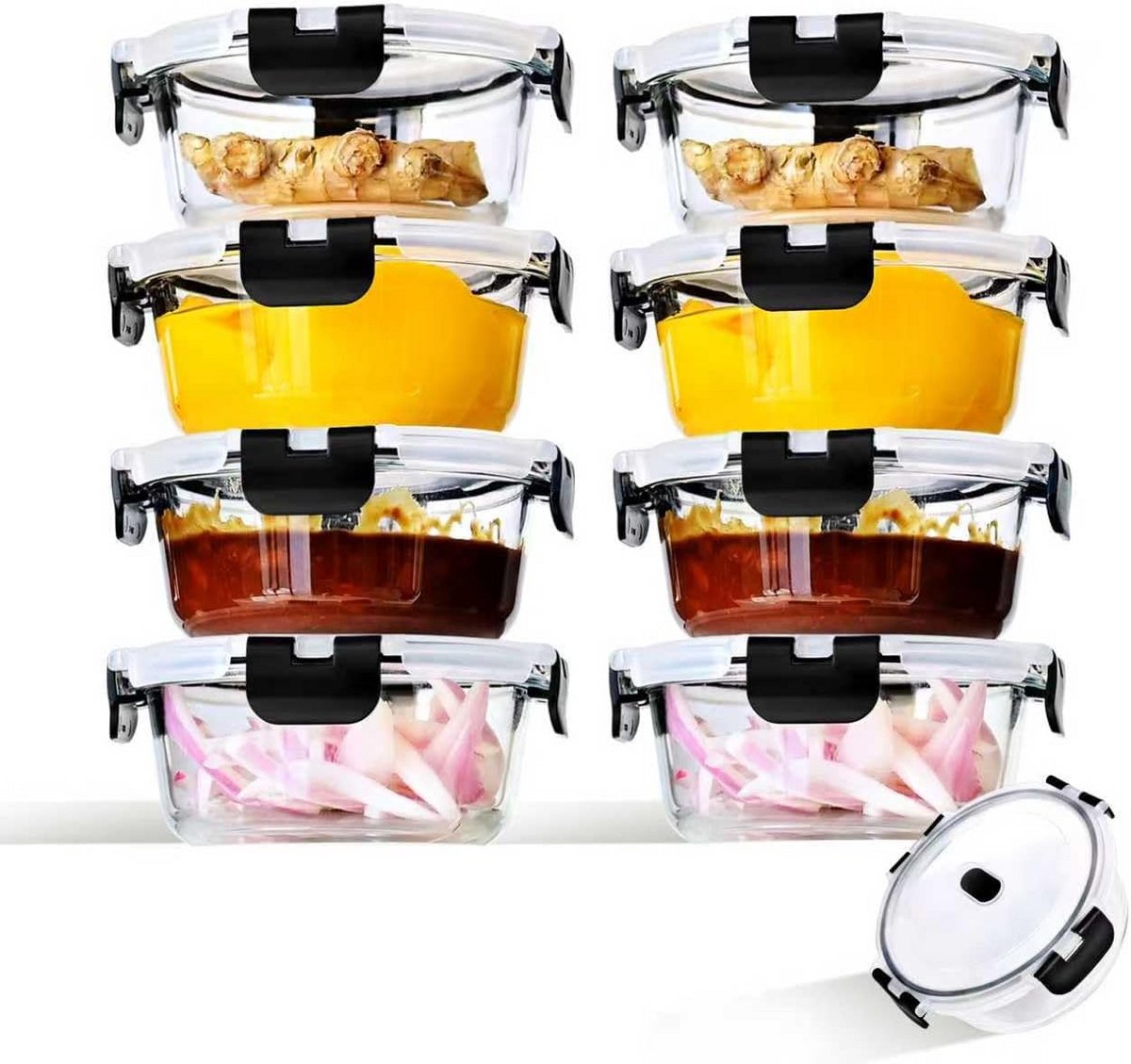 8-delige Set Lekvrije Glazen Vershouddozen 400 ml - Oven & Magnetronbestendig