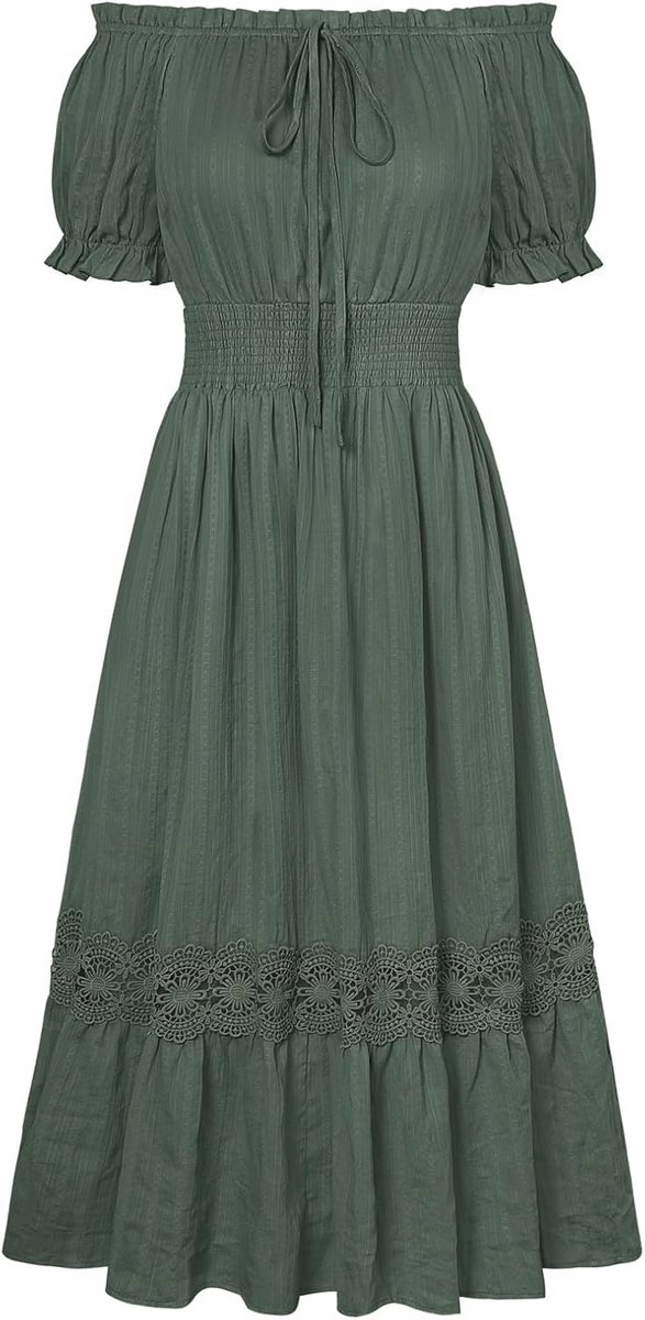Dames Off-the-shoulder Hoge Taille Katoenen Jurk