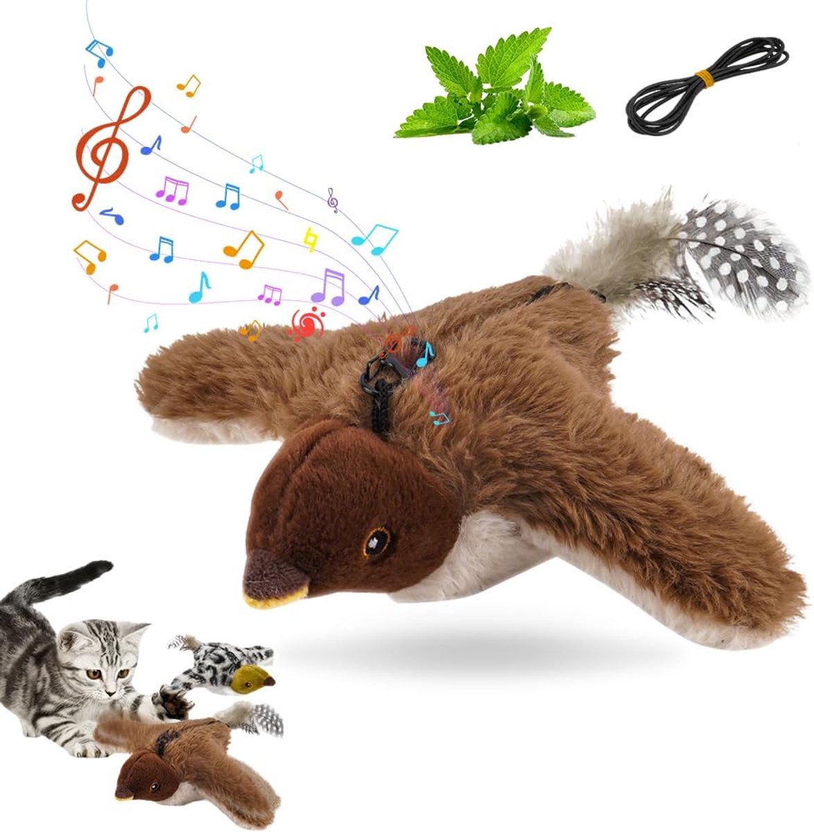 Daity 1 Pack - Kattenspeelgoed - realistisch vliegend vogeltje - interactief musje met flapperende vleugels en getjirp - geschikt voor binnenkatten.