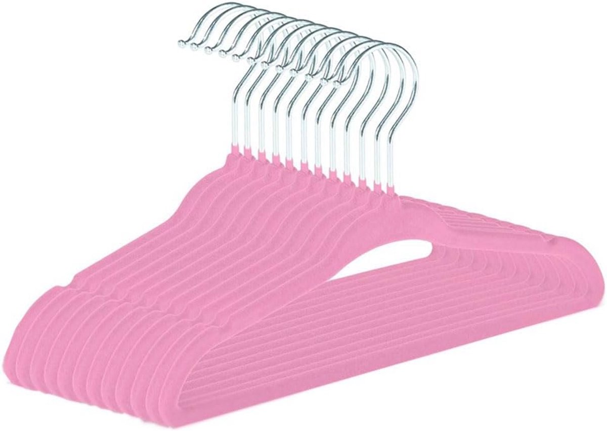 Set van 15 antislip fluwelen kleerhangers voor babykleding - Roze