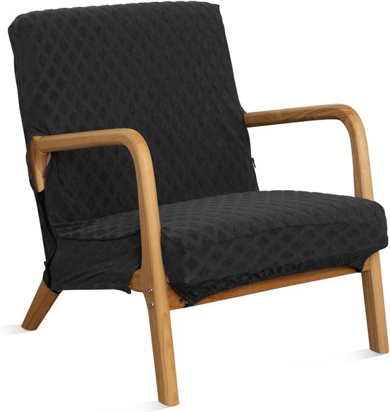 Stretch fauteuilhoes, fauteuilhoes in mid-century moderne stijl, fauteuilhoes voor leesfauteuil, gestoffeerde fauteuilhoes voor woonkamer, fauteuilhoes van wafelweefsel voor slaapkamer/balkon (zwart)