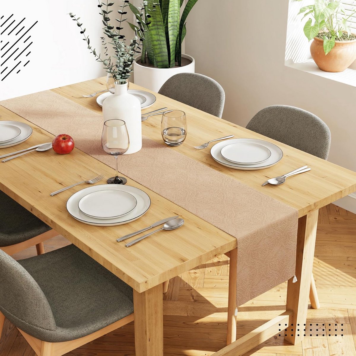 Elegante Velours Tafelloper voor Eettafel 4 Personen 32x150cm Beige