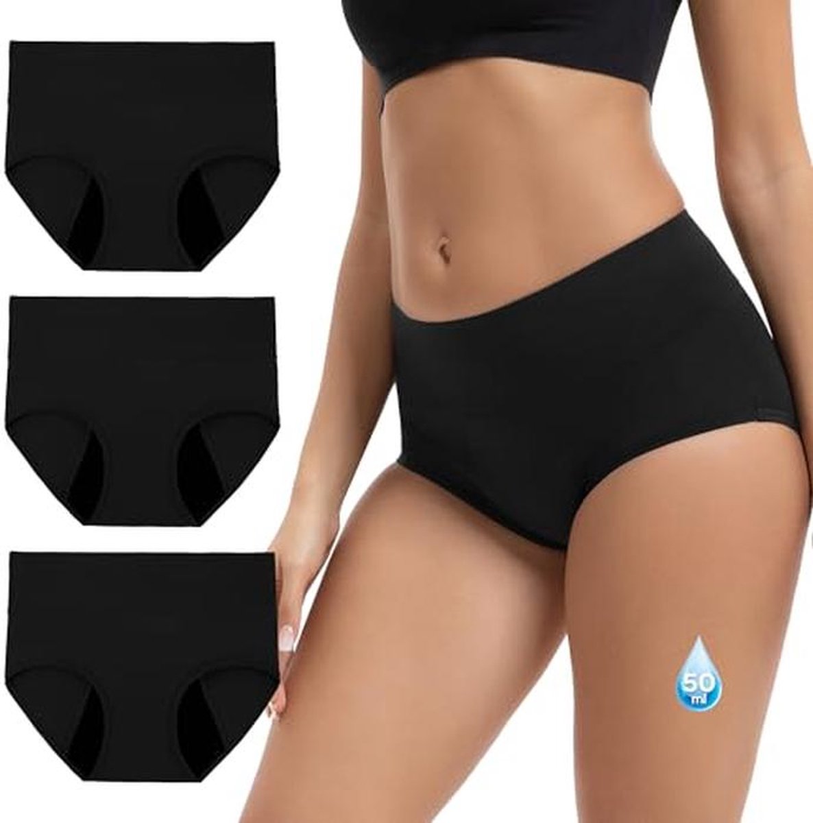 Hoge Taille Menstruatie-ondergoed voor Dames - Verpakking van 3 Stuks