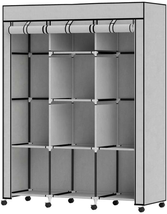 Opvouwbare Kledingkast - 2 Kledingstangen - 6 Vakken - Crèmekleurig - Voor Slaapkamer en