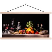 Accroche-affiche incl. Affiche 60x30 cm - Planche pédagogique - Nature morte - Manger - Boire - Fruit - Zwart - Affiche textile - Lattes blanches