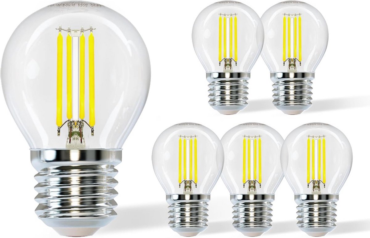 E27 LED Filament Lamp 4W Koud Wit 6500K - 5 Stuks