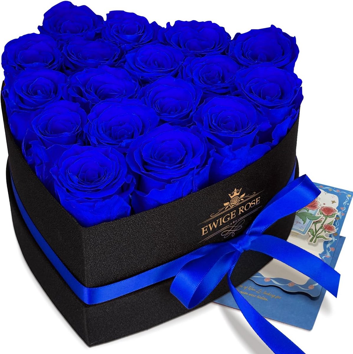 Bloemen Cadeau voor Vrouwen - Geconserveerde Blauwe Rozen in Hartvormige Doos voor Verjaardag, Moederdag en Valentijnsdag