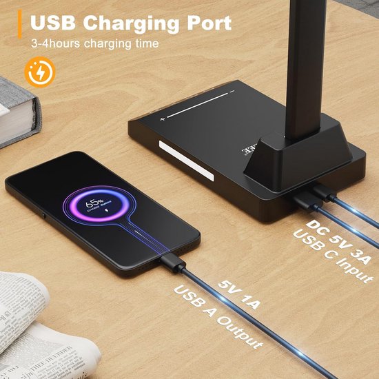 Dimbare LED Bureaulamp - Draadloos Tafellamp met 5 Kleuren en 10 Helderheidsniveaus - Oplaadbare 2000 mAh Batterij — afbeelding 5