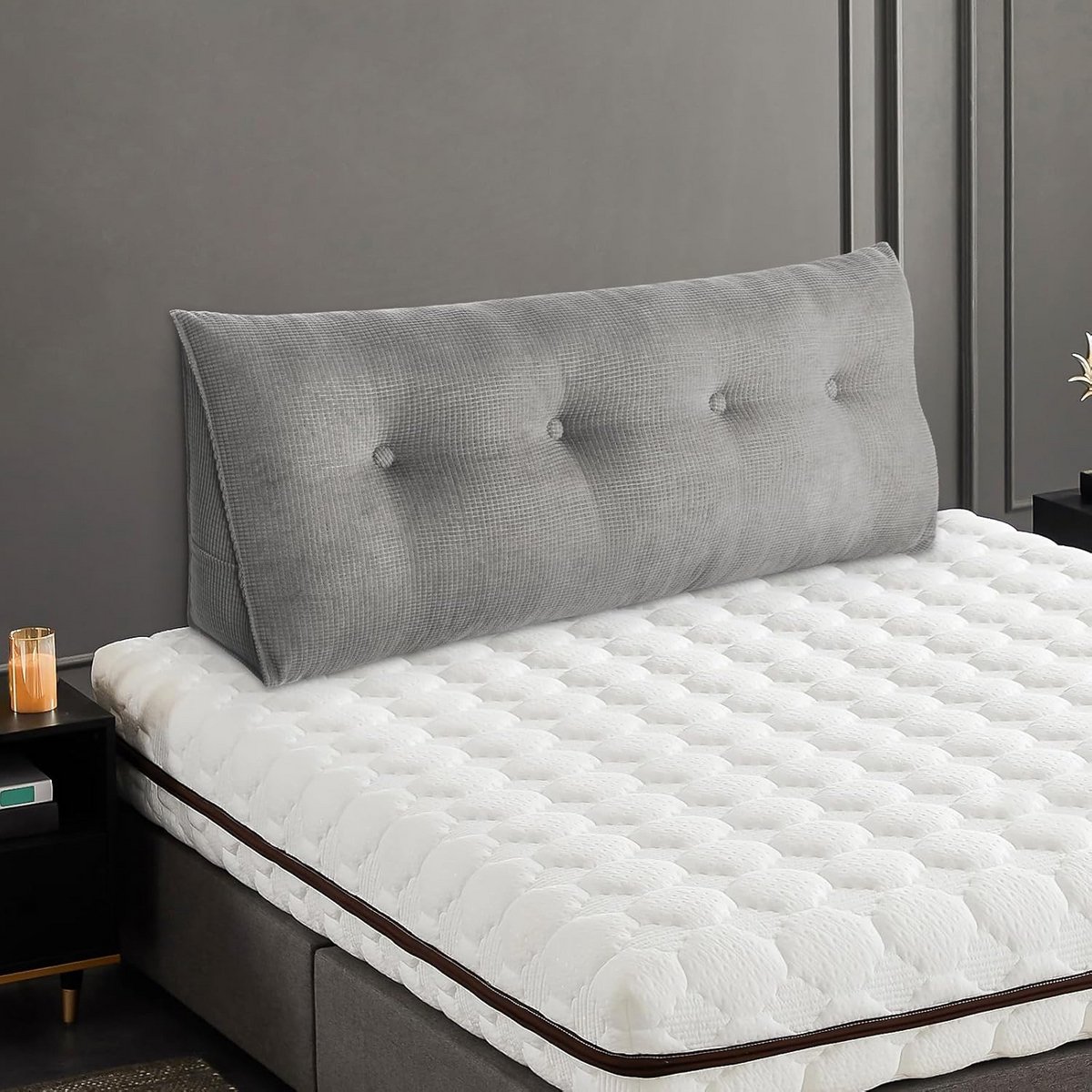 Groot Driehoekig Wigkussen Rugsteun voor Bank en Bed - Multifunctioneel Leeskussen 140x50x20 cm Grijs