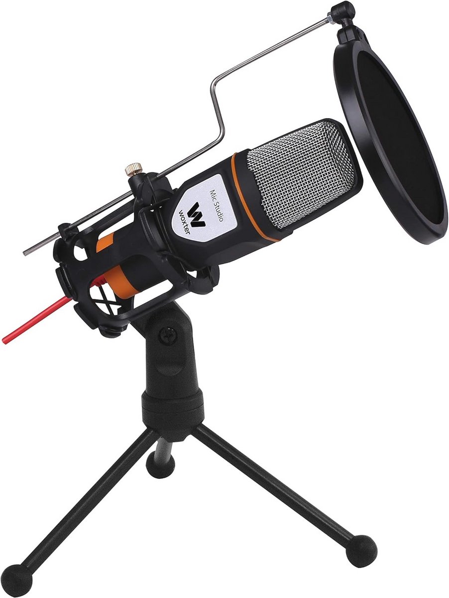 Professionele condensatormicrofoon voor computer met popfilter en statief