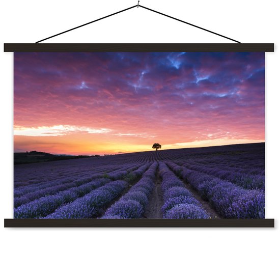 Poster Nuages violets près d'un champ de lavande à lattes plates noir 60x40 cm - Tirage photo sur affiche textielposter (décoration murale salon / chambre)