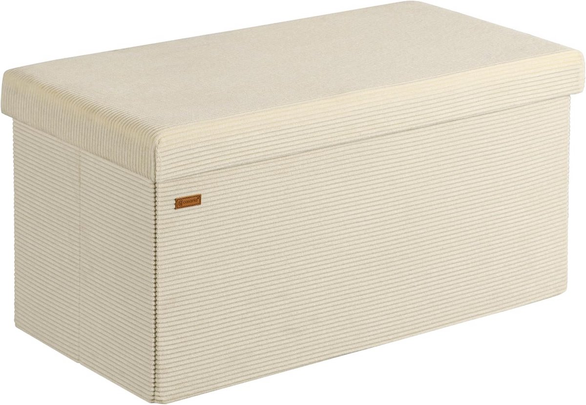 Zitbank met Opbergruimte - Beige Ripstof, Incl. 2 Opbergboxen, Opvouwbare Opbergbank, 300kg Belastbaar, 76x38cm, Opbergkist voor Woonkamer, Slaapkamer, Hal