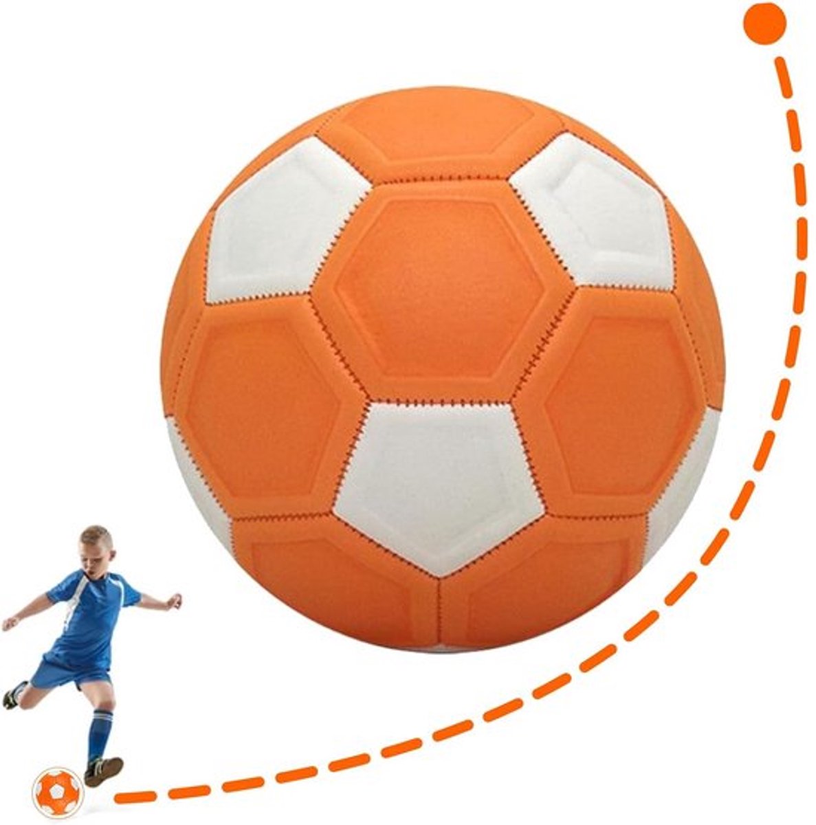 MDUG Gebogen voetbal - Wit en oranje - Geschikt voor 11 tegen 11 - Gebogen rubberen bal met gebogen richting - Gebogen bal voor kindervoetbalwedstrijden - Kindercadeau