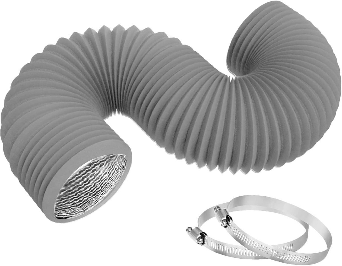 4 inch droger ontluchtingsslang - Flexibele geïsoleerde ventilatieslang met 2 klemmen voor HVAC-ventilatie