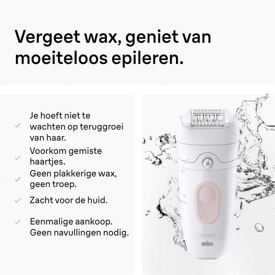 Witte Braun Silk-épil 5 epilator met roze accenten, verwijdert haartjes onder de douche.