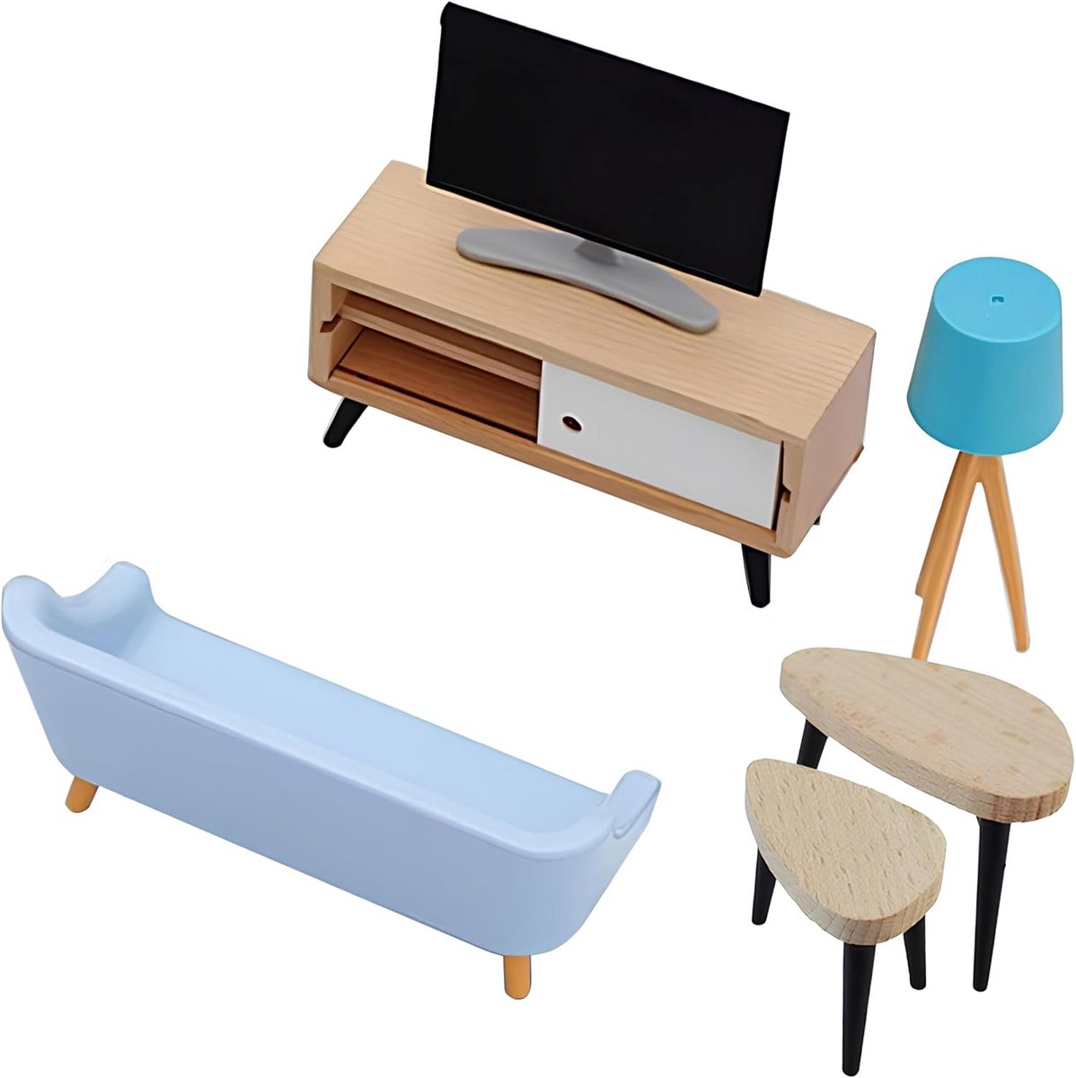 Miniatuur Houten Poppenhuis Meubels Set 6 Stuks - Woonkamer Accessoires 1:12